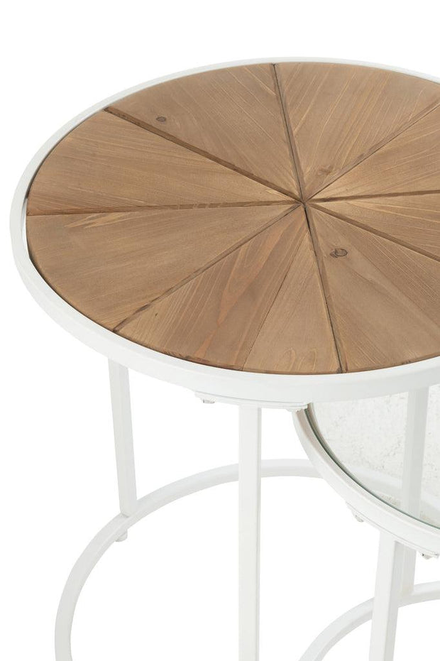 Set van 2 Sidetables Lounge Metaal/hout Wit/Naturel - Florismoo