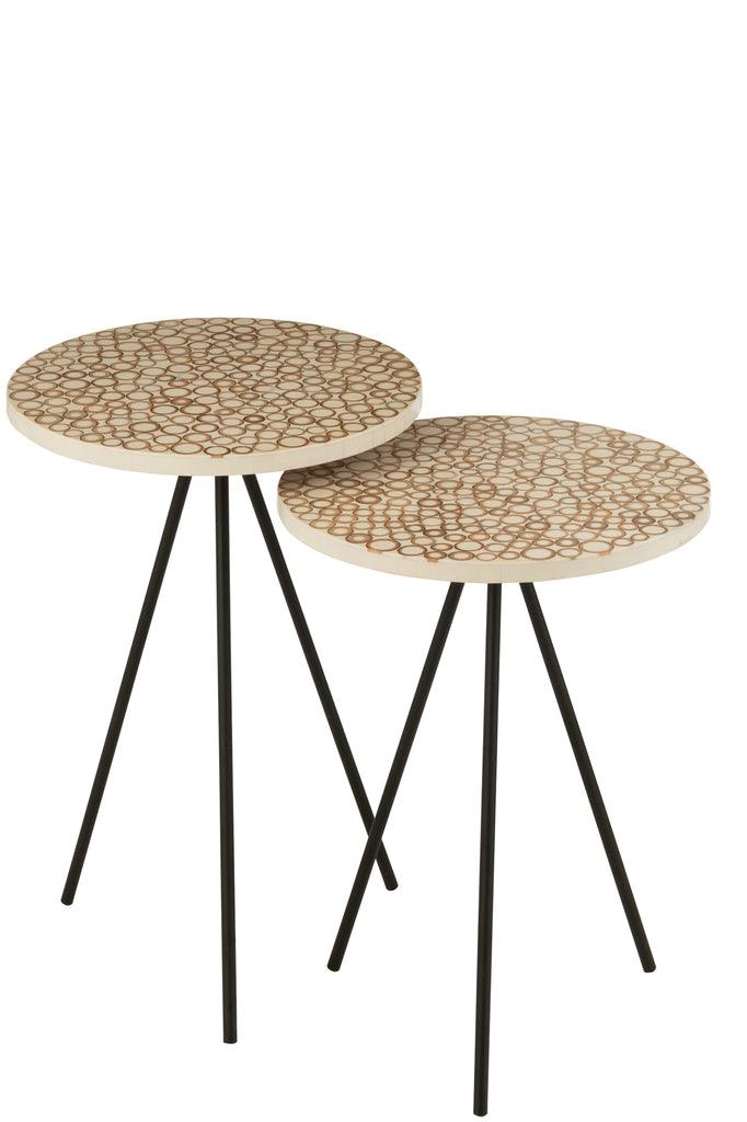 Set van 2 Sidetables Ringen Hars Bruin/Wit - Florismoo Essentials & Mobility