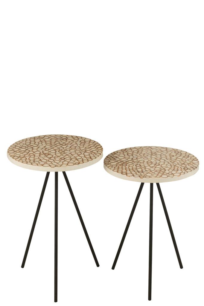 Set van 2 Sidetables Ringen Hars Bruin/Wit - Florismoo Essentials & Mobility