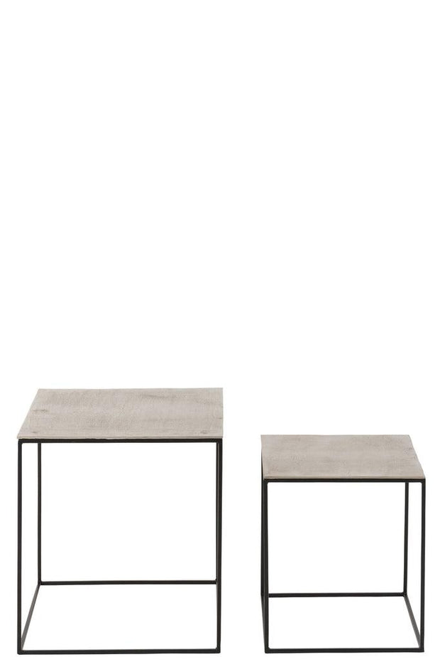 Set van 2 Sidetables Vierkant Aluminium/Ijzer Zilver/Zwart - Florismoo