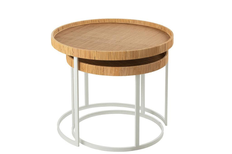 Set van twee sidetables Mysterie Metaal/Mdf Wit/Naturel - Florismoo