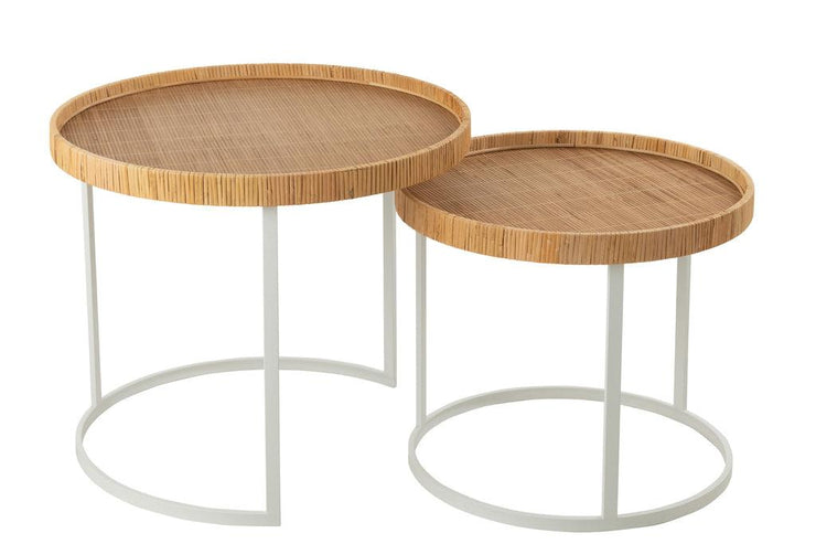 Set van twee sidetables Mysterie Metaal/Mdf Wit/Naturel - Florismoo